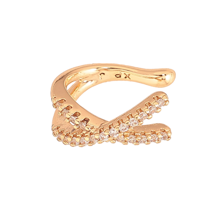 Сережки Xuping колір Позолота 18К моно-каффа "Візерунок з кристалами" (1шт) фото №8