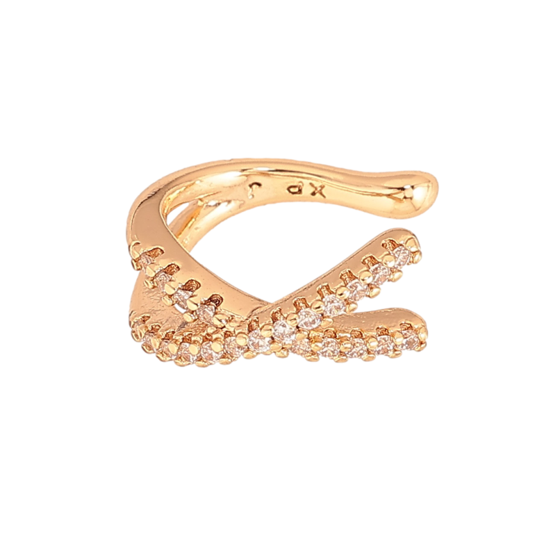 Сережки Xuping колір Позолота 18К моно-каффа "Візерунок з кристалами" (1шт) фото №1