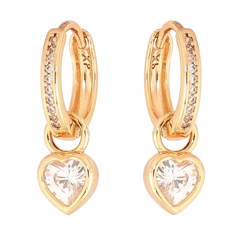 Сережки Xuping колір Позолота 18К підвіски на колечках "Кристальні серця" 2 в 1 фото №1