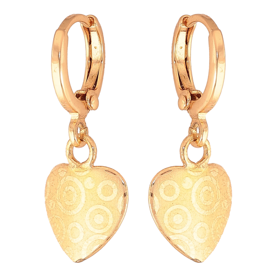 Сережки Xuping колір Позолота 18К підвіски на колечках "Сердечки з візерунком напиленням" фото №1