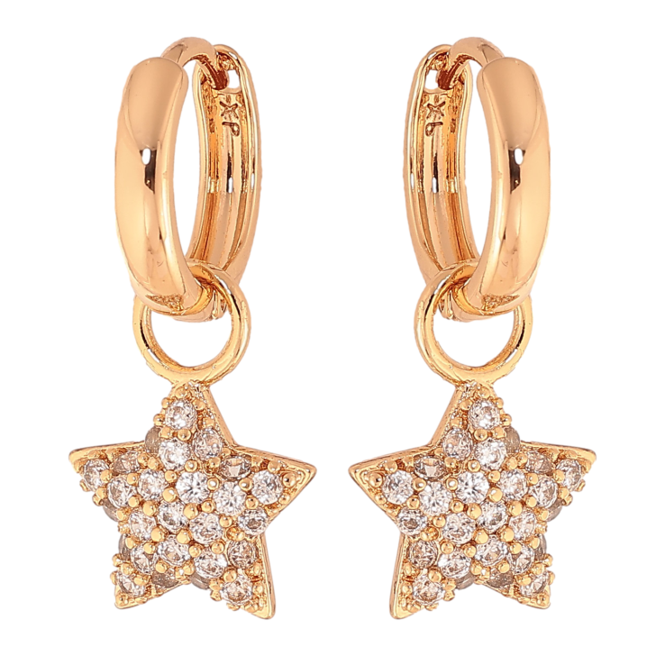 Серьги Xuping цвет Позолота 18K подвески на колечках "Звезды с инкрустацией кристаллами" 2 в 1 - Фото 17