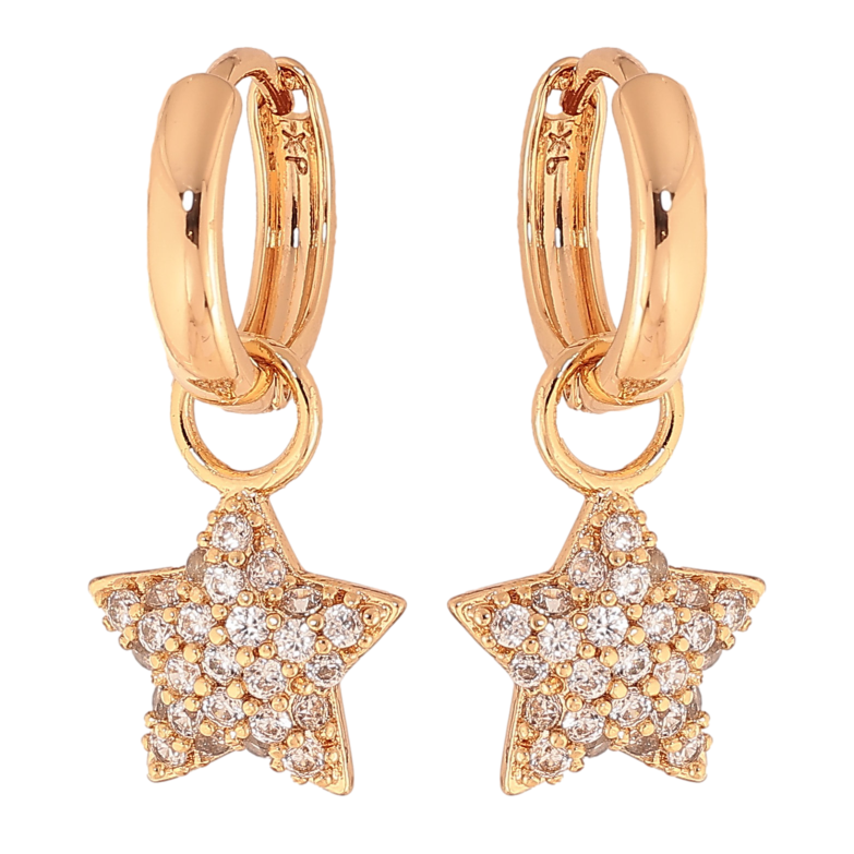 Сережки Xuping колір Позолота 18K підвіски на колечках "Зірки з інкрустацією кристалами" 2 в 1 фото №1