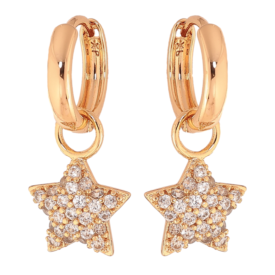 Сережки Xuping колір Позолота 18K підвіски на колечках "Зірки з інкрустацією кристалами" 2 в 1 фото №1 Сережки Xuping колір Позолота 18K підвіски на колечках "Зірки з інкрустацією кристалами" 2 в 1 фото №1