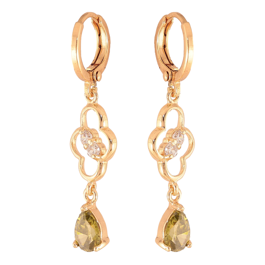 Сережки Xuping колір Позолота 18К підвіски на колечках "Підвіски з оливковими кристалами" фото №1