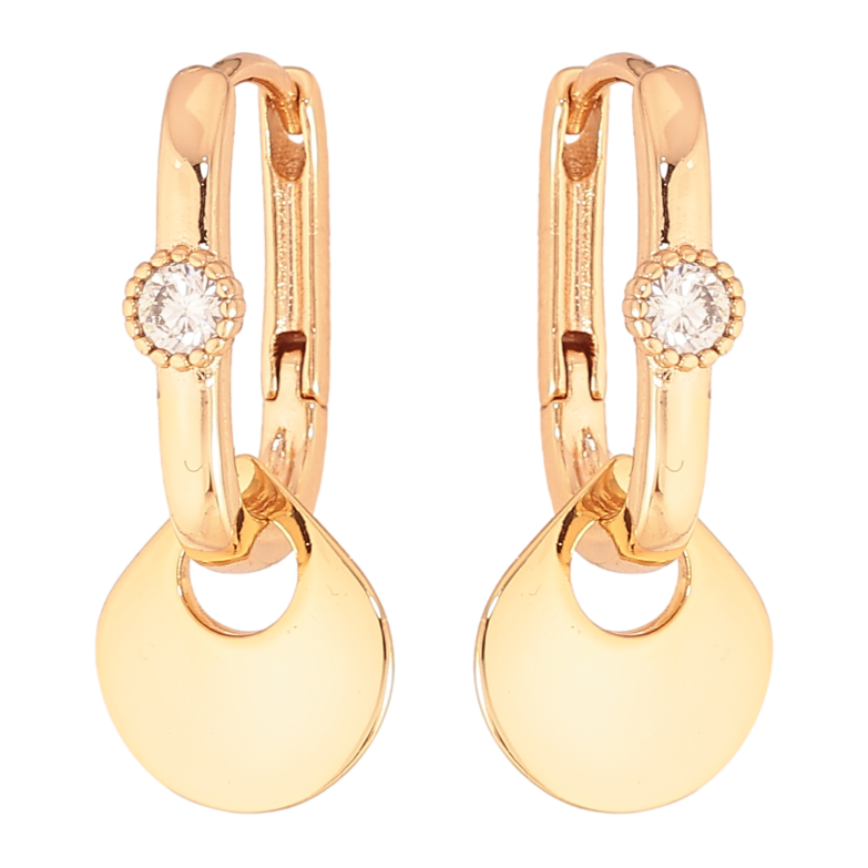 Сережки Xuping колір Позолота 18К підвіски на колечках "Декоративний візерунок з кристалами" 2 в 1 фото №1