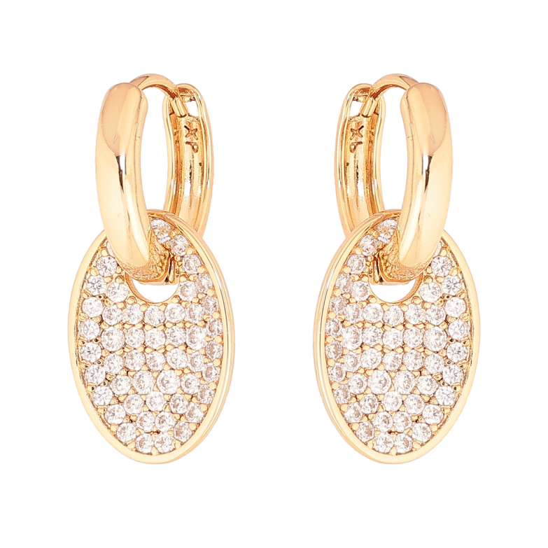 Сережки Xuping колір Позолота 18К підвіски на колечках "Овали з інкрустацією кристалами" 2 в 1 фото №1