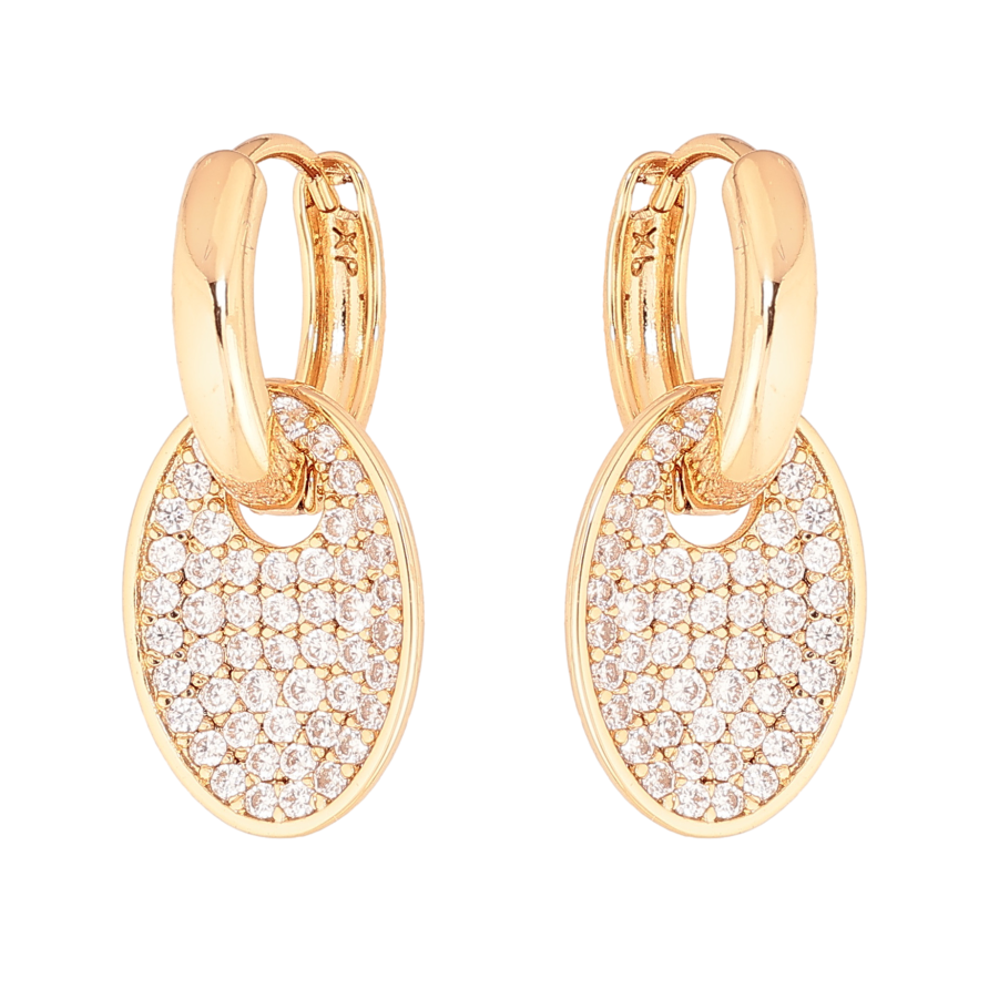 Сережки Xuping колір Позолота 18К підвіски на колечках "Овали з інкрустацією кристалами" 2 в 1 фото №1