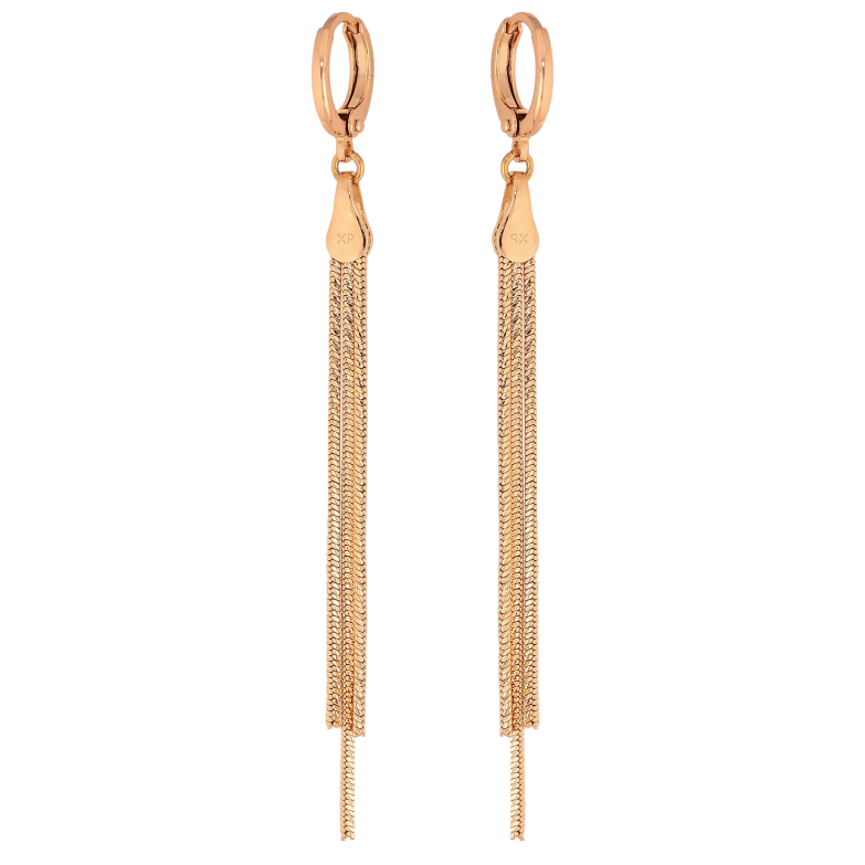 Серьги Xuping цвет Позолота 18К подвески на колечках "Три цепочки" фото №1