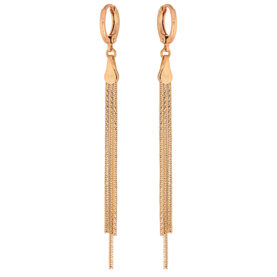 Серьги Xuping цвет Позолота 18К подвески на колечках "Три цепочки" фото №1