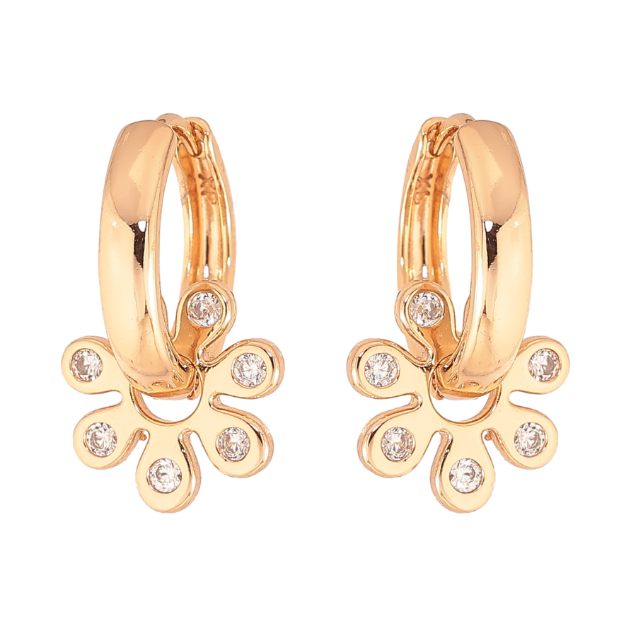 Сережки Xuping колір Позолота 18К підвіски на колечках "Квіточки з кристалами" 2 в 1 фото №1