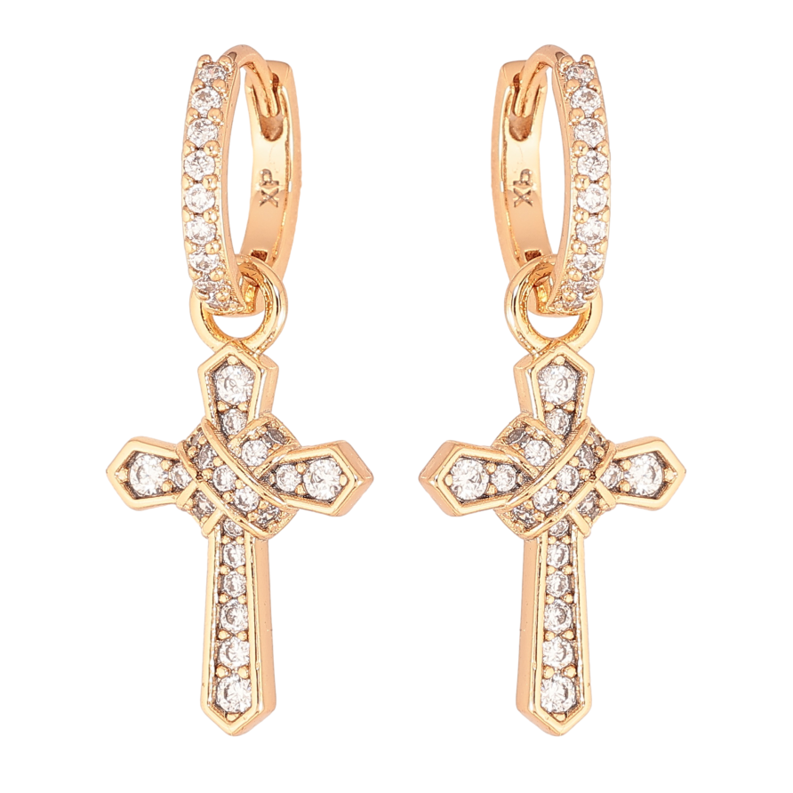 Сережки Xuping колір Позолота 18К підвіски на колечках "Хрестики з кристалами" 2 в 1 фото №1