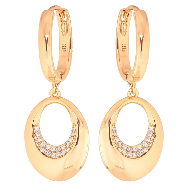 Сережки Xuping колір Позолота 18К підвіски на колечках "Овальні з кристалами" фото №17