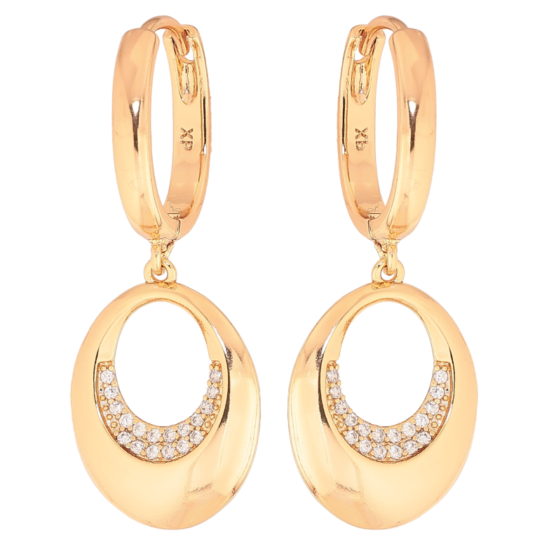 Серьги Xuping цвет Позолота 18К подвески на колечках "Овальные с кристаллами" фото №4