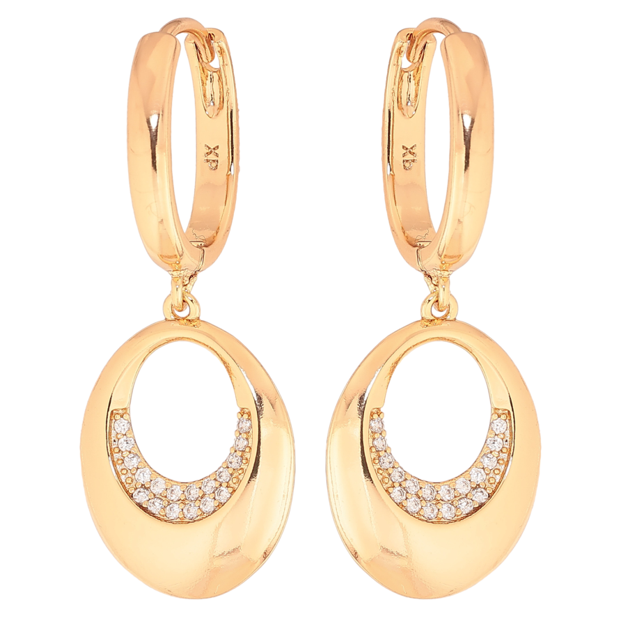 Сережки Xuping колір Позолота 18К підвіски на колечках "Овальні з кристалами" фото №1