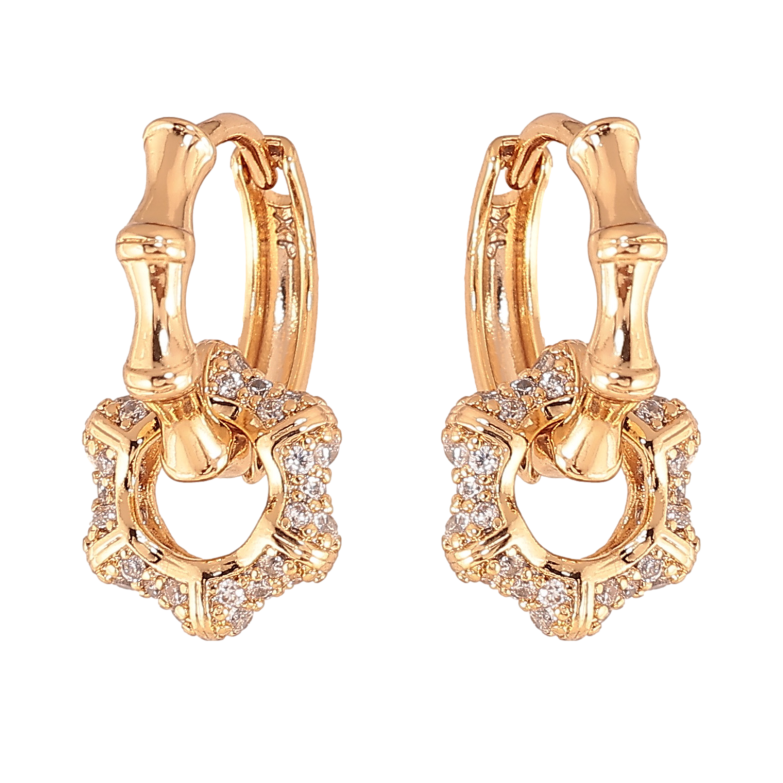 Серьги Xuping цвет Позолота 18К подвески на колечках "Инкрустация кристаллами" фото №1