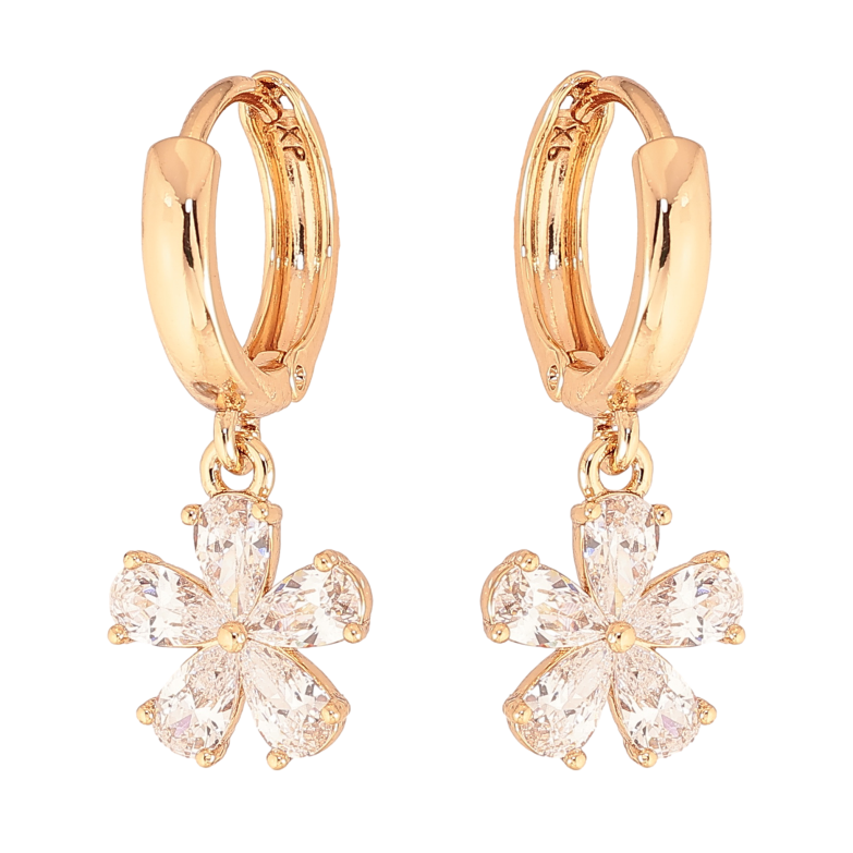Сережки Xuping колір Позолота 18К підвіски на колечках "Кристальні квіточки" фото №1