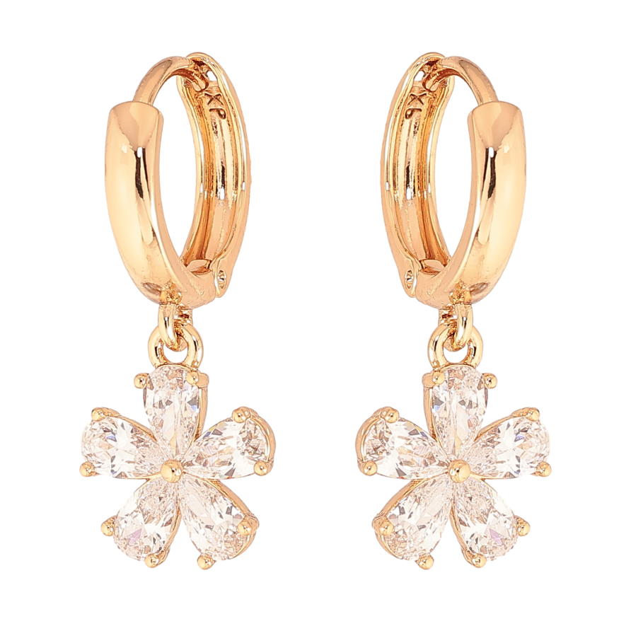 Сережки Xuping колір Позолота 18К підвіски на колечках "Кристальні квіточки" фото №1