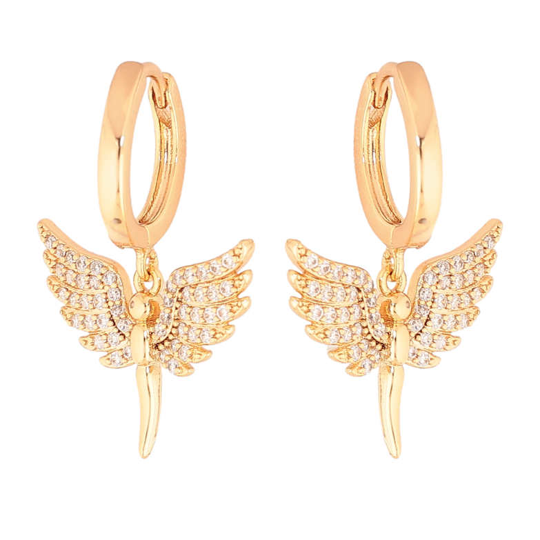 Сережки Xuping колір Позолота 18К підвіски на колечках "Янголятки з кристалами" фото №1