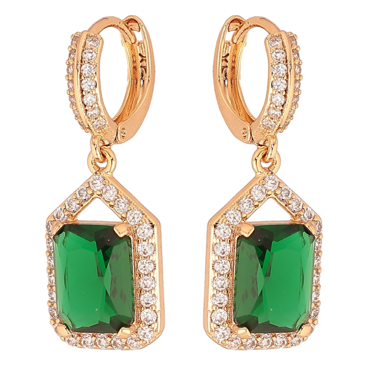 Сережки Xuping колір Позолота 18К підвіски на колечках "Інкрустація з зеленими кристалами" фото №12