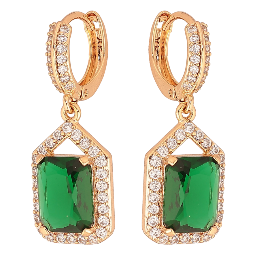 Серьги Xuping цвет Позолота 18К подвески на колечках "Инкрустация с зелеными кристаллами" фото №1