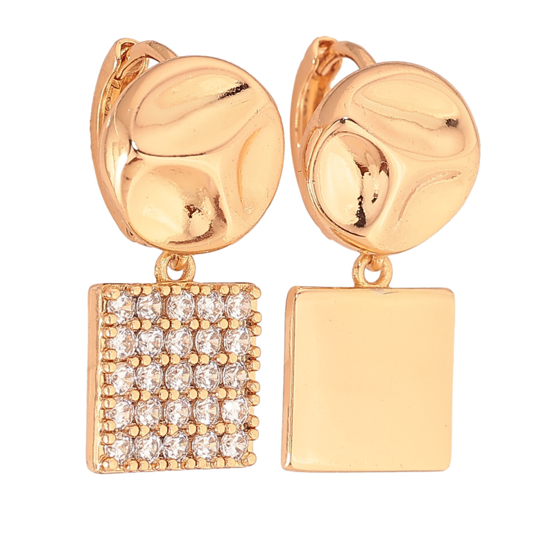 Сережки Xuping колір Позолота 18К підвіски на колечках "Асиметричні з інкрустацією кристалами" фото №1