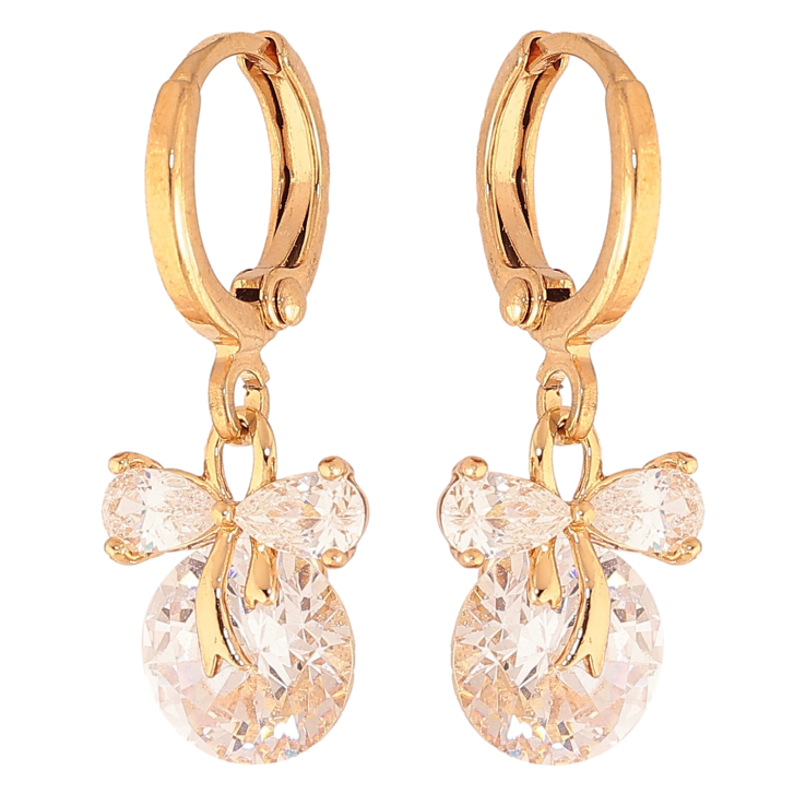 Серьги Xuping цвет Позолота 18K подвески на колечках "Кристальные банты" фото №14