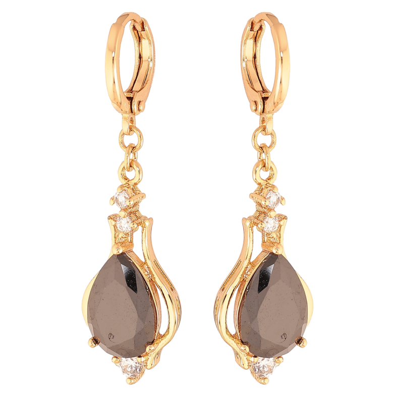 Серьги Xuping цвет Позолота 18K подвески на колечках "Узор с черными кристаллами" фото №4