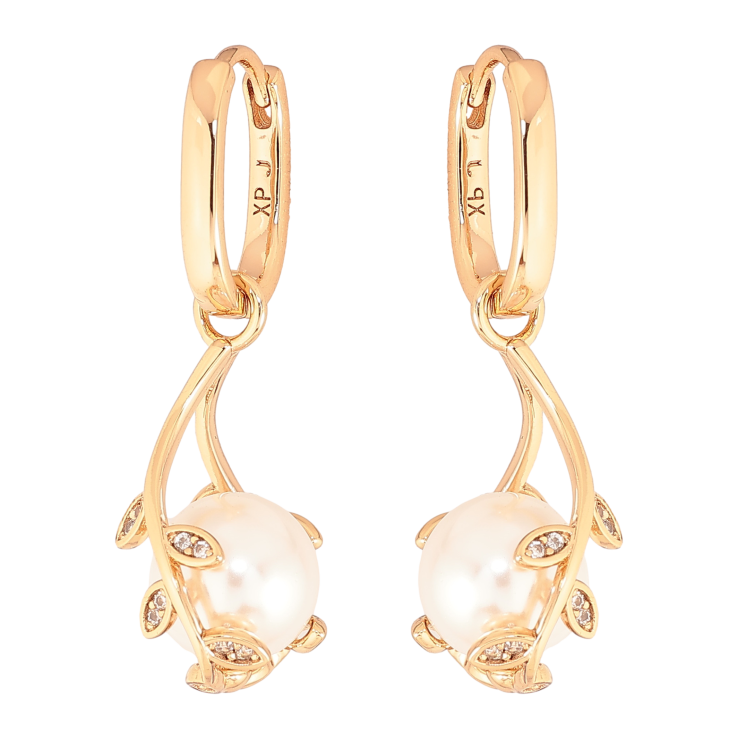 Сережки Xuping колір Позолота 18К підвіски на колечках "Гілочки з перлинами" фото №18