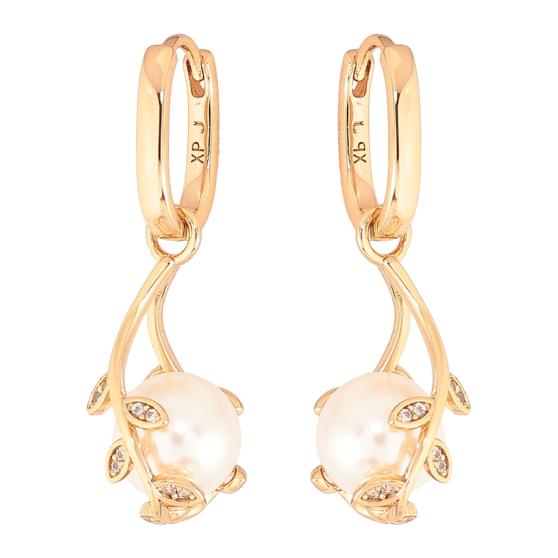 Сережки Xuping колір Позолота 18К підвіски на колечках "Гілочки з перлинами" фото №1