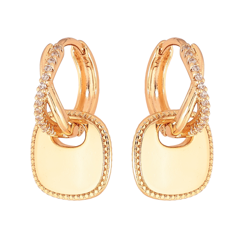 Серьги Xuping цвет Позолота 18К подвески на колечках "Узор с кристаллами" 2 в 1 фото №1