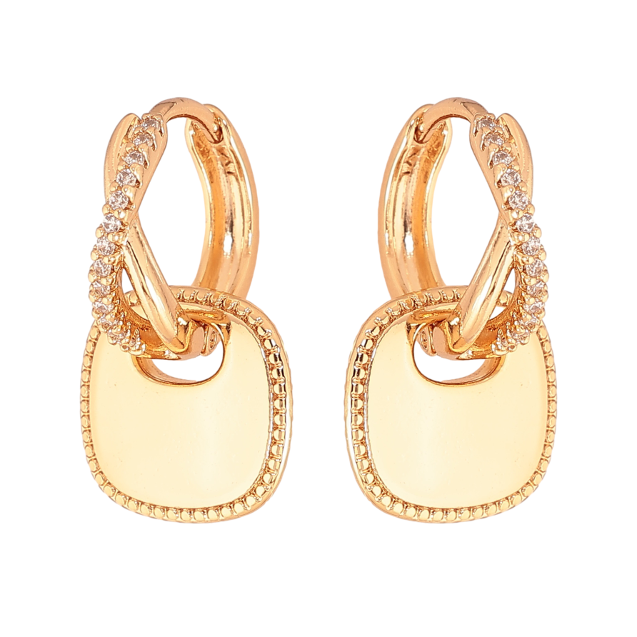 Сережки Xuping колір Позолота 18К підвіски на колечках "Візерунок з кристалами" 2 в 1 фото №1