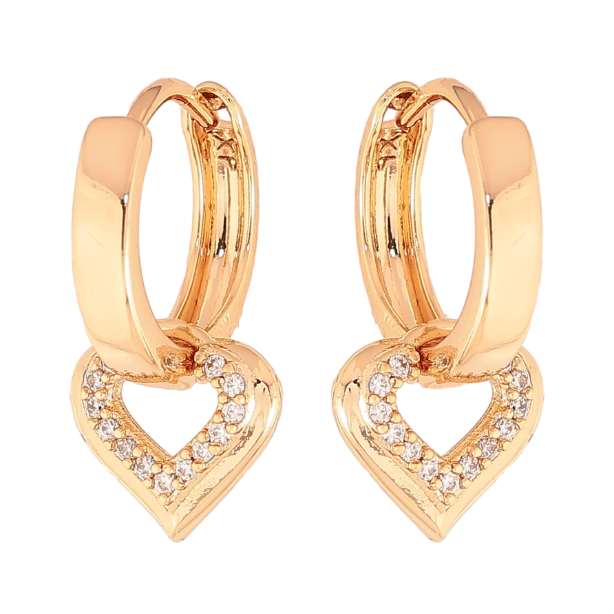 Сережки Xuping колір Позолота 18K підвіски на колечках "Сердечка" 2 в 1 фото №1