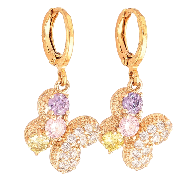 Сережки Xuping колір Позолота 18K підвіски на колечках "Метелики з кольоровими кристалами" фото №9 Сережки Xuping колір Позолота 18K підвіски на колечках "Метелики з кольоровими кристалами" фото №9