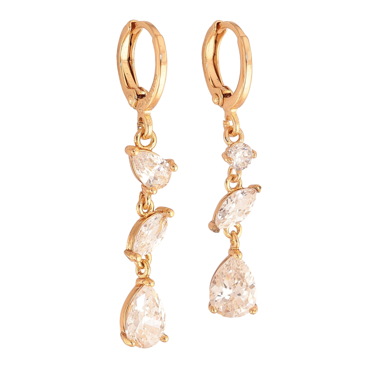 Серьги Xuping цвет Позолота 18K подвески на колечках "Ассиметричные кристальные подвески" фото №10