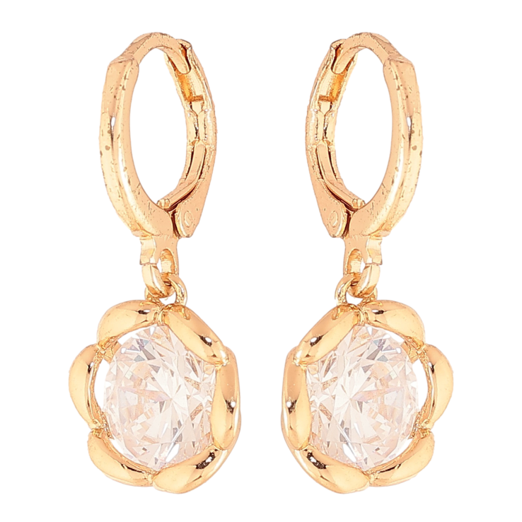 Серьги Xuping цвет Позолота 18K подвески на колечках "Цветочки с кристаллами" фото №18