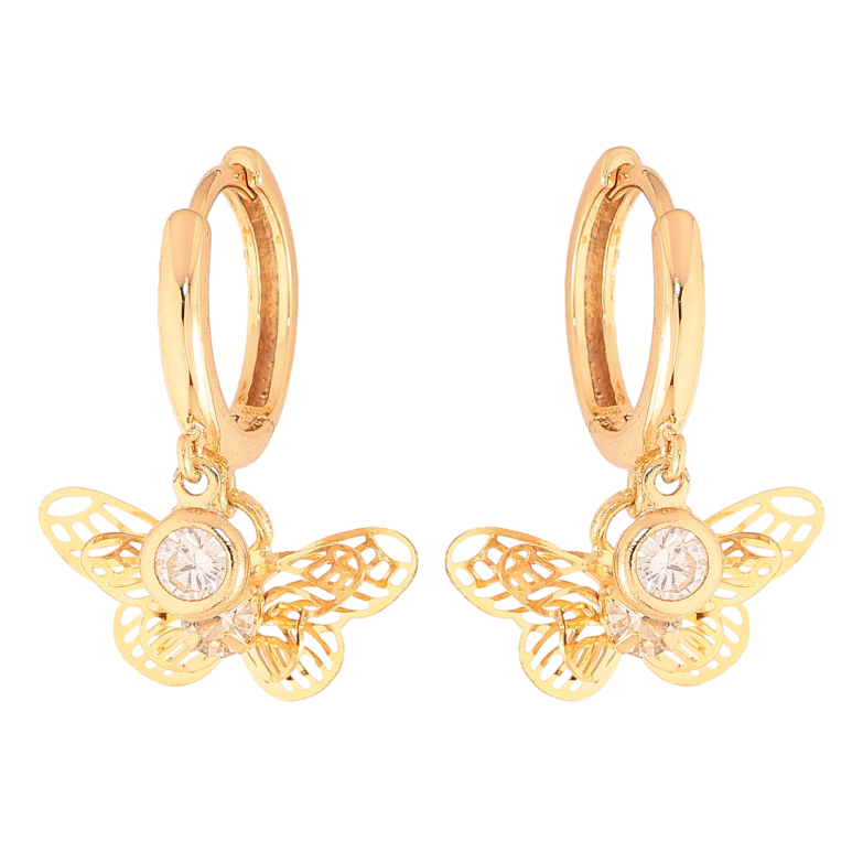 Серьги Xuping цвет Позолота 18K подвески на колечках "Бабочки с кристаллами" фото №2 Серьги Xuping цвет Позолота 18K подвески на колечках "Бабочки с кристаллами" фото №2