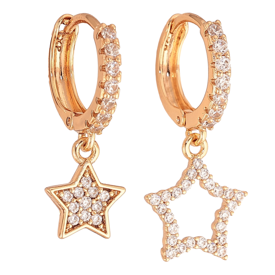 Сережки Xuping колір Позолота 18K підвіски на колечках "Асиметричні зірочки" фото №1