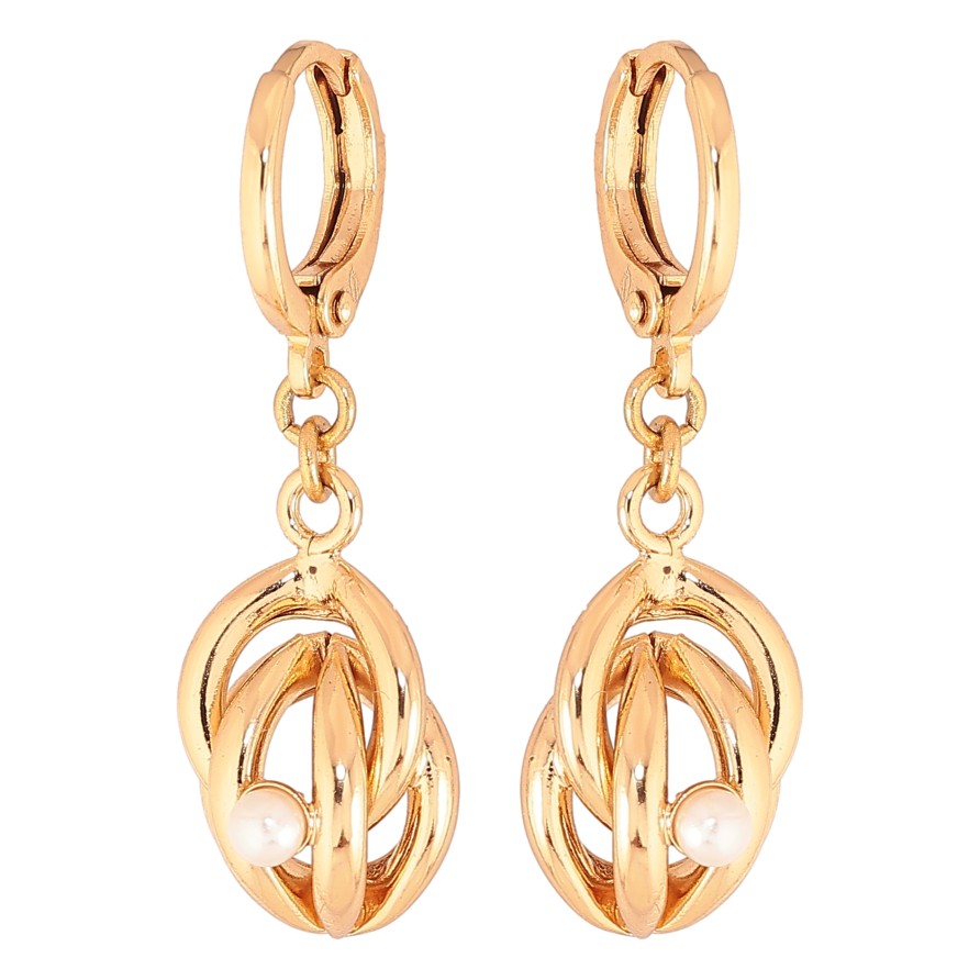 Сережки Xuping колір Позолота 18К підвіски на колечках "Візерунок з кристалами" фото №1