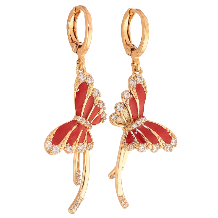 Сережки Xuping колір Позолота 18K підвіски на колечках "Метелики з червоною емаллю та кристалами" фото №23 Сережки Xuping колір Позолота 18K підвіски на колечках "Метелики з червоною емаллю та кристалами" фото №23