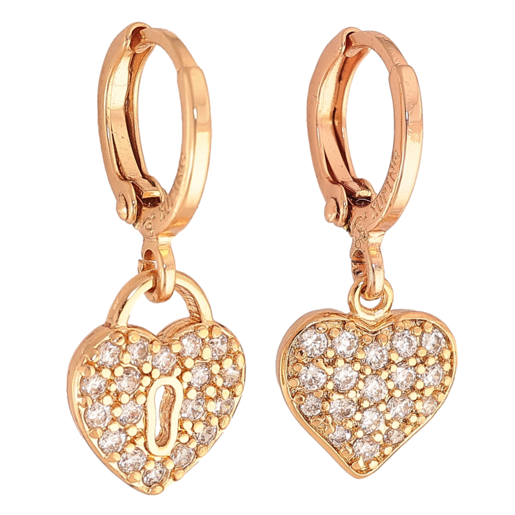 Серьги Xuping цвет Позолота 18K подвески на колечках "Ассиметричные сердечки" фото №12