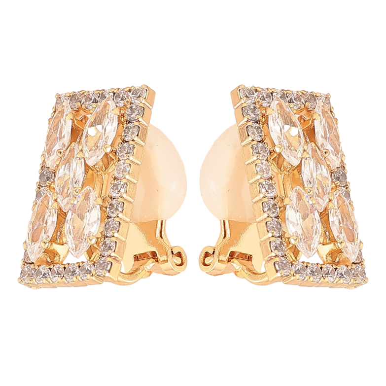 Серьги Xuping цвет Позолота 18К клипсы "Инкрустация кристаллами" фото №1