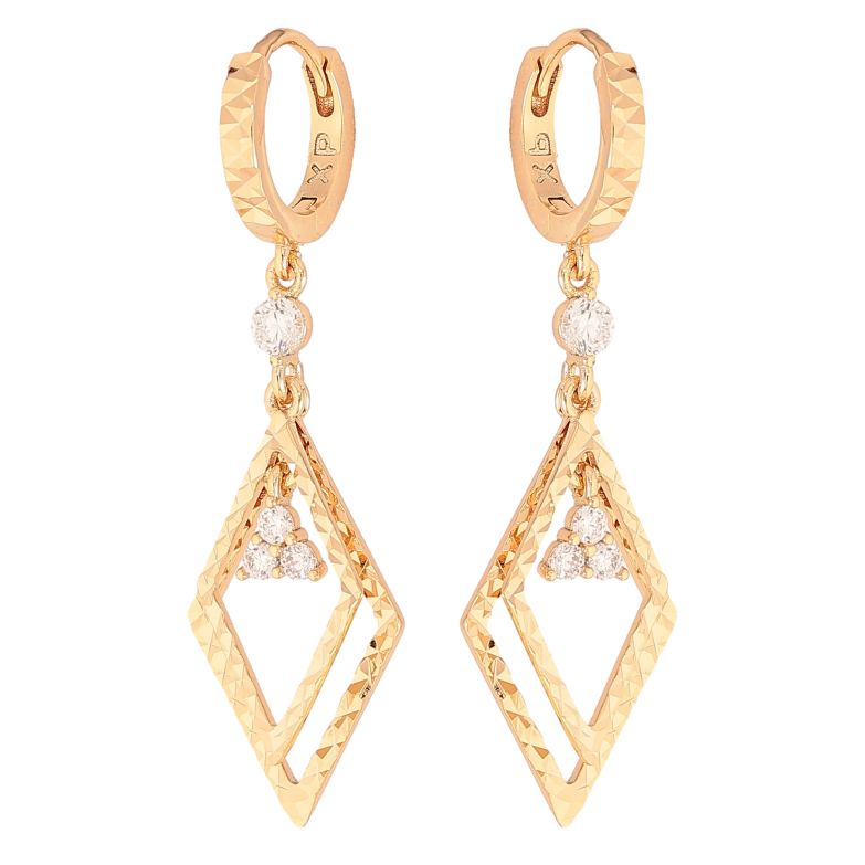 Серьги Xuping цвет Позолота 18К подвески на колечках "Ромбы с кристаллами" фото №1