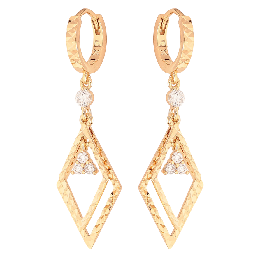 Сережки Xuping колір Позолота 18К підвіски на колечках "Ромби з кристалами" фото №1