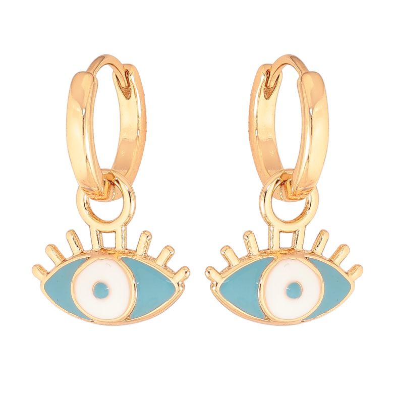 Сережки Xuping колір Позолота 18К підвіски на колечках "Очі з емаллю" 2 в 1 фото №1