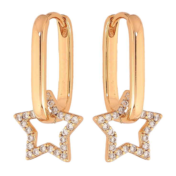 Серьги Xuping цвет Позолота 18K подвески на колечках "Звезды с кристаллами" 2 в 1 - Фото 22