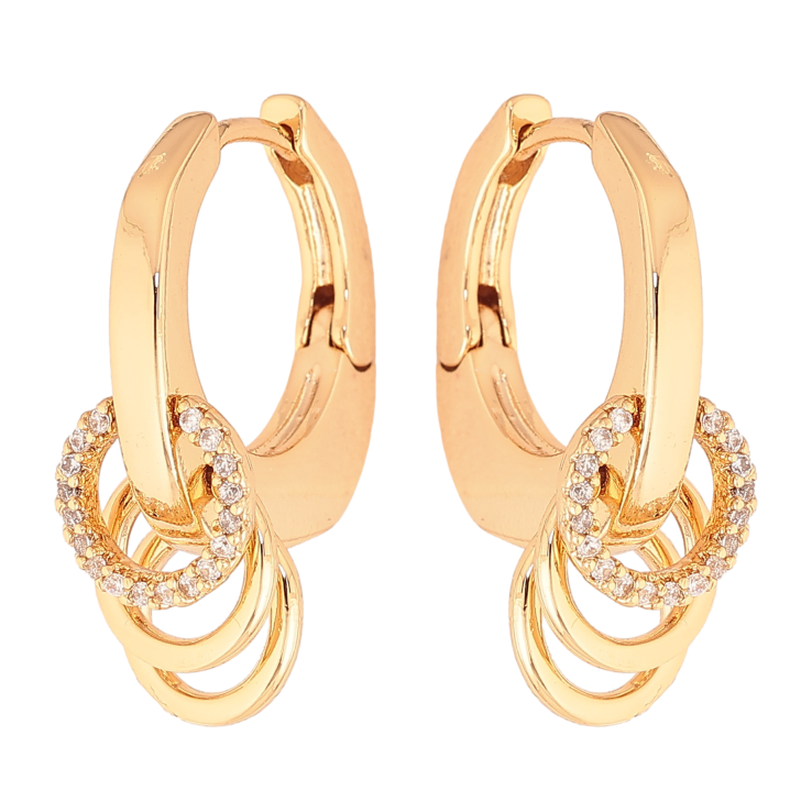 Серьги Xuping цвет Позолота 18K подвески на колечках "Кольца с кристаллами" фото №2