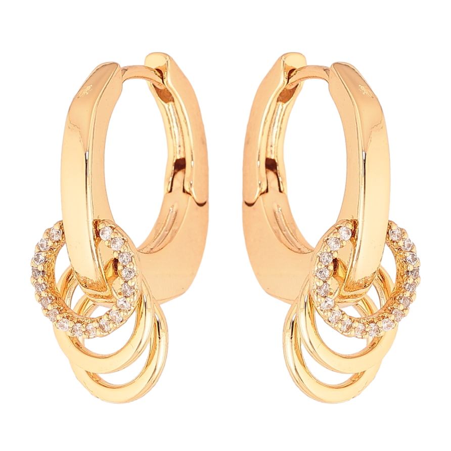 Серьги Xuping цвет Позолота 18K подвески на колечках "Кольца с кристаллами" фото №1