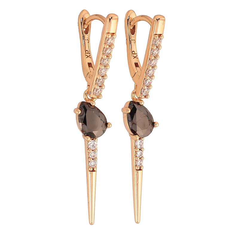 Сережки Xuping колір Позолота 18К підвіски на колечках "Підвіски з чорними кристалами" фото №2