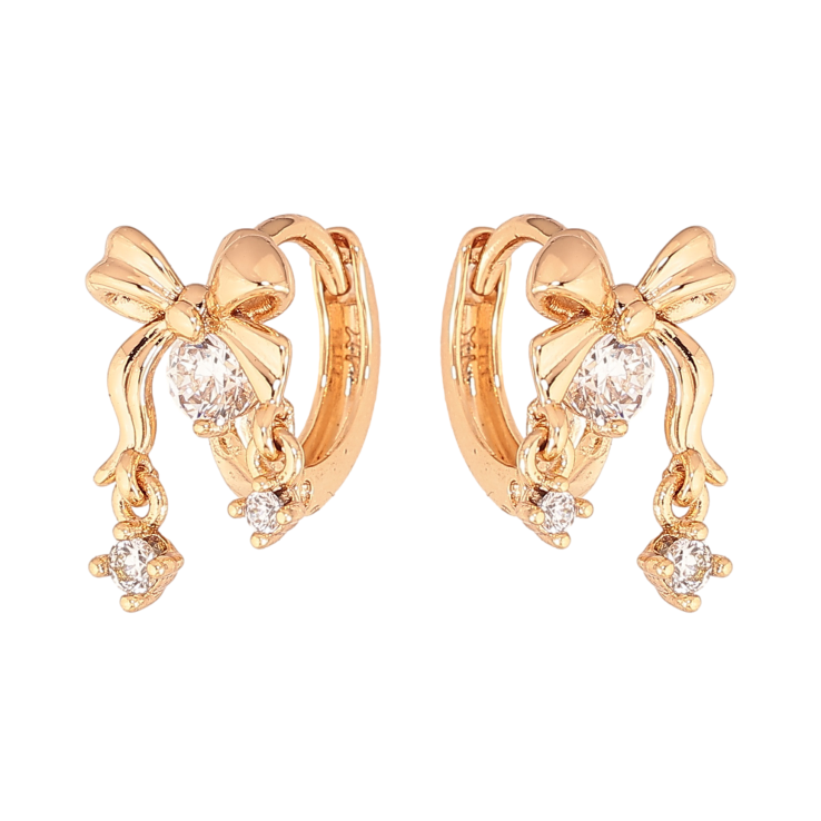 Сережки Xuping колір Позолота 18К підвіски на колечках "Банти з кристалами" фото №6