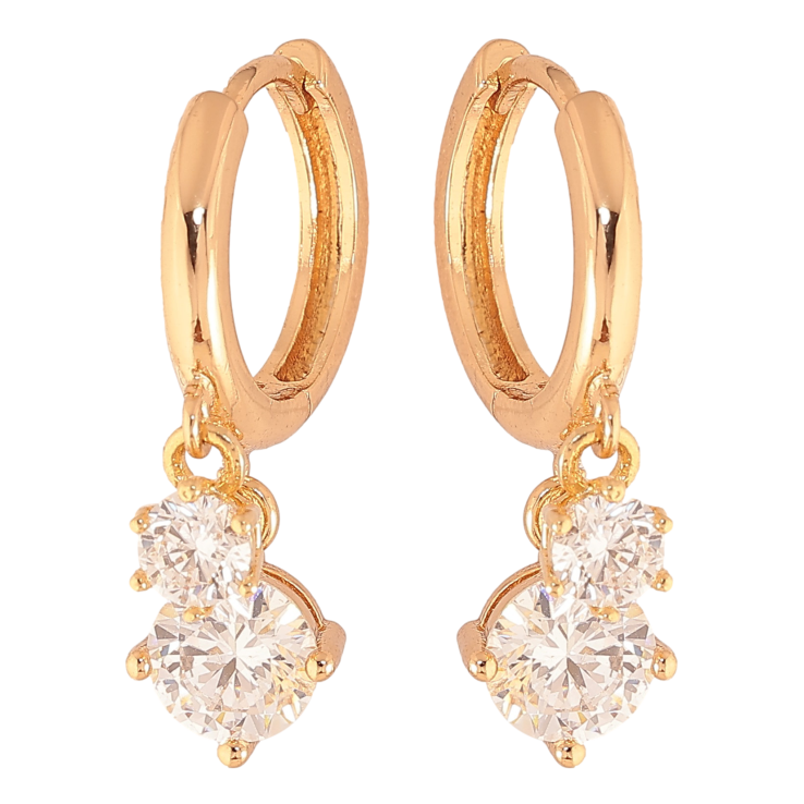 Серьги Xuping цвет Позолота 18K подвески на колечках "Два кристалла" фото №16